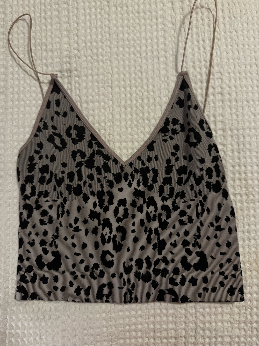 Amazon Gray and Black Leopard Ribbed V-Neck Cami